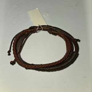 Brown Faux Leather Bracelet Set 2pc NEW